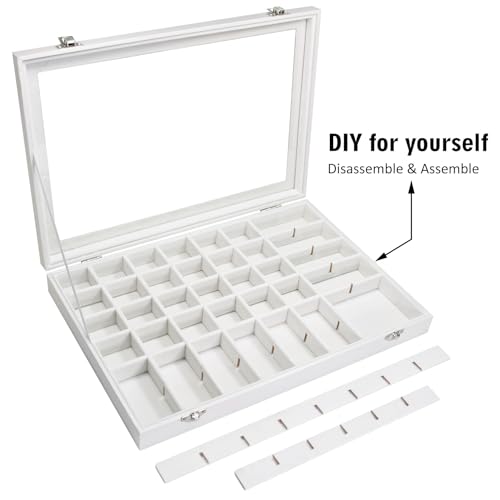 Siveit Jewelry Tray Organizer Box 48 Grid Jewelry Display Organizer Box with Transparent Lid Rings Earrings Necklaces Pendants Display Box Suitable for Women and Girls (48 Grid, White) - color: White