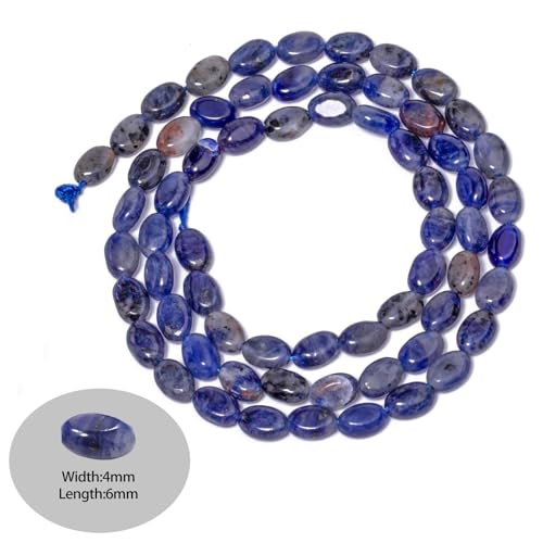 70pcs Natural Blue Point Stone Beads，4x6mm Egg Shape Loose Gemstone Beads for Jewelry Making Design Earring Necklace - color: blue point