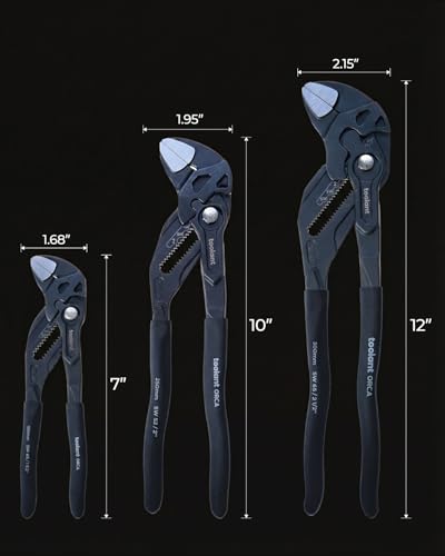 toolant 7&10&12-INCH Plier Wrench, CR-V Construction Adjustable Wrench With Pouch, Black Finish Smooth Jaw Pliers, Parallel Jaws with Comfortable Grips - size: 7&10&12-Inch Black