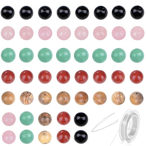 100pcs Natural Stone Beads 8mm Multicolor Round Genuine Real Stone Beading Loose Gemstone Hole Size 1mm DIY Charm Smooth Beads for Bracelets Necklaces Earrings Jewelry Making Crafts(5 Colors) - color: 5 Mixed Colors A