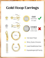 ORAZIO Small Gold Hoop Earrings for Women Hypoallergenic 14K Gold Plated Chunky Huggie Earring Sets for Multiple Piercing Dainty Earing Stacks Set Cute Silver Cartilage Jewelry Trendy Gifts - style: 14K Gold Plated-Simple