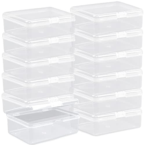Clear Plastic Mini Storage Containers Box - Empty Plastic Bead Containers with Lids - Hinged Lid for Beads, Earplugs, Pins, Small Items - 12 Pack (5.6 x 4.1 x 1.9 inch) - size: 5.6 X 4.1 X 1.9 Inch