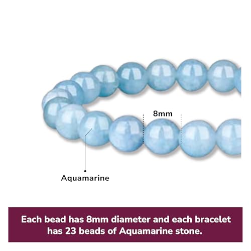 Crystal Vibe 8mm Beaded Bracelets For Women Men - Healing Crystal Bracelet - Adjustable Size - color: aquamarine