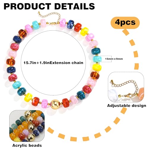 BOMAIL 4PCS Chunky Acrylic Beads Necklaces for Women Boho Colorful Resin Bead Choker Necklaces Set Big Bead Choker Necklace Fashion Trendy Summer Beach Necklaces Jewelry - color: B