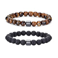 RANKEEF Tiger Eye Bracelet For Men 8MM Natural Stone Stretch Adjustable Black Crystal Beaded Bracelet for Men Women Gifts - color: 2,lava rock,tiger eye bracelet