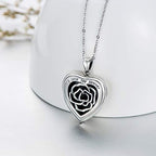 SOULMEET Personalized Silver Locket Necklace That Holds Pictures Photo Keep Someone Near to You, Memorial Custom Lockets Necklaces Letters Engraving for His Her - color: B-Rose-Black, style: Locket+Custom Photo+Engraved