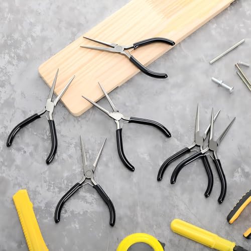 10 Pcs Mini Needle Nose Pliers Bulk, 6 Inch Precision Pliers Set with Extra Long Tips for Jewelry Making, Wire Wrapping, Small Object Gripping, DIY Project (Black) - color: Black
