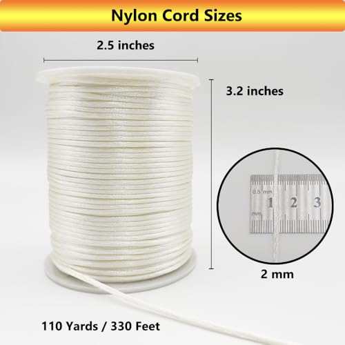 2 mm 330 Feet Satin Nylon Cord String for Jewelry Making Bracelet Necklaces Beading Thread Rattail Macrame Kumihimo Chinese Knot Craft - size: Cream