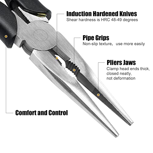 Premium Long Needle Nose Pliers-6''&8'', Paper Clamp Precision, High Carbon Steel, Soft Grip with Wire Cutter, Long Nose Cutting Pliers for Home, Fishing, Jewelry, Crafts,2pcs - style: 6in+8in