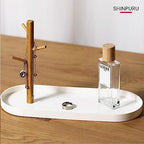 Shinpuru Key Tray & Key Bowl, Jewelry Tray with Wood 3-Tier Hanging Organizer - Multi-Functional Entryway Tray, Perfect for Key Bowl, Ring Holder, Jewelry Dish Organize (White Oval) - color: White Oval