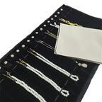 Portable Jewelry Roll Untangled Secure Necklace Travel Storage Bag Displays Holder 16 Chain (Gray PU and Black Velvet) - color: Gray PU and Black Velvet