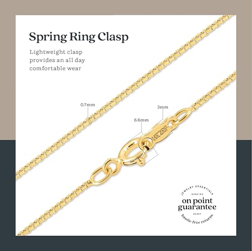 KEZEF 925 Sterling Silver Box Chain Necklace for Women & Men, 0.7mm Thin Chain Necklace, Available in Sterling Silver, Gold Plated & Rose Gold Plated Finishes, Made in Italy - color: 18kt Gold, size: 17 Inch