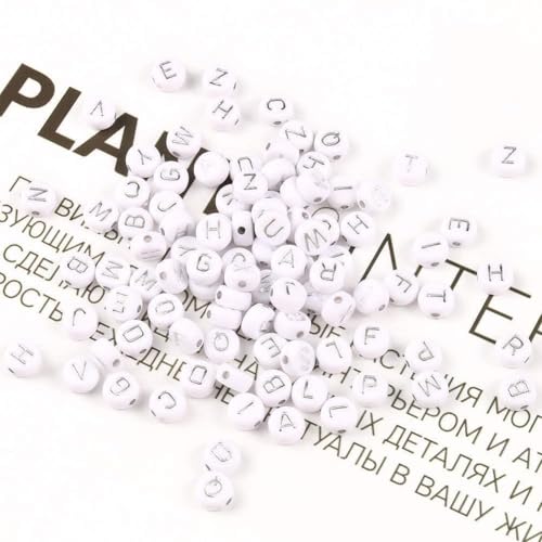 Acrylic Letter Beads Alphabet Silver Letters White Round Bead, 4×7mm 1200pcs, for Friendship Bracelets and Gifts Souvenir Jewelry Making - color: Silver Letter White Beads, size: 4×7mm(Round)