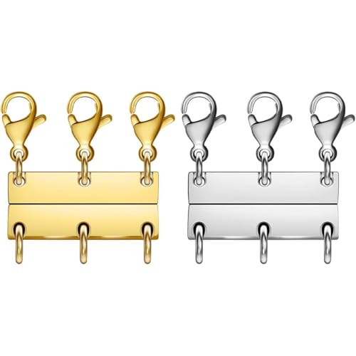 Layering Magnetic Necklace Clasps, Stainless Steel Chain Link Clasps, Multiple Necklace Clasp for Layered Look (3golden+3silvery A) - color: 3golden+3silvery A