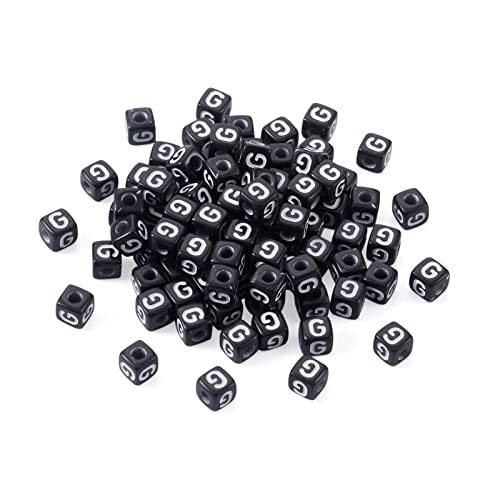 FASHEWELRY 500Pcs Acrylic Cube Letter Beads 5x5x5mm Black Square Letter G Alphabet Beads for DIY Bracelet Necklace Jewelry Making - color: Letter G