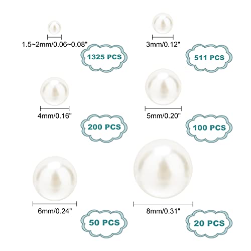 PH PandaHall 2200pcs No Holes Pearls, White Pearl Beads Undrilled Imitated Pearl Beads Garment Acrylic Pearls for Crafting Table Scatter Wedding Decor, 2/3/4/5/6/8mm (Pack of 2) - size: Small (Pack of 2)