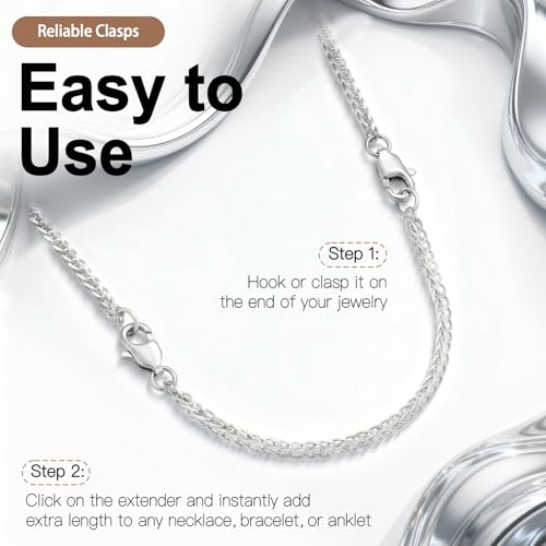VANBARIS Silver Necklace Extenders for Women, Durable Necklace Extender Sterling Silver for Bracelet & Anklet, Adjustable & Hypoallergenic, Set of 3 Extension Chains(2+4+6 inch | Silver) - color: silver