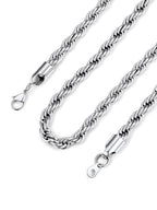 Bandmax Solid 1.5mm/2mm/3mm/6mm Rope Chains for Men Women 14K Gold Plated/Black Plated Stainless Steel Twist Chain 16-30 Inches, with Gift Box - color: 10 6MM Steel