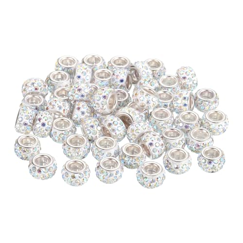uxcell 50Pcs European Large Hole Beads, Rhinestone Craft Bead Crystal Charm Spacer Beads for Pens Bracelet Making Necklace DIY Craft, White AB - color: White AB