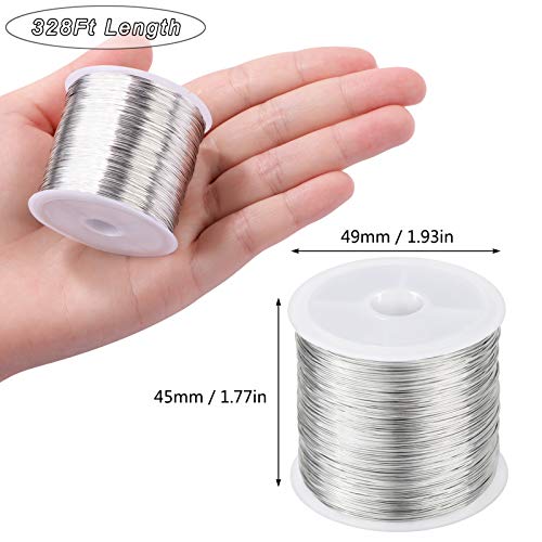 MIKIMIQI 328Ft Jewelry Wire - 26 Gauge Tarnish Resistant Copper Beading Wire for Jewelry Making, 0.4mm X 100m (Silver Color) - color: Silver