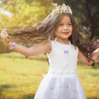 Princess Jewelry for Little Girls, Handmade Bow Pearl Kids Jewelry Set, Stretch Necklace Bracelets Rings and Clip on Earrings, Perfect for Dress Up, Birthday Parties, and Costume Play - color: Purple