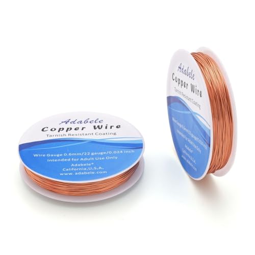 Adabele 124 Feet Premium Tarnish Resistant Round Bare Raw Jewelry Copper Wire Beading Wire Spool Bulk (0.6mm/22 Gauge) for DIY Craft Jewelry Making BF287-6 - color: Copper, size: 0.6mm (22 gauge) wire - 1 Roll