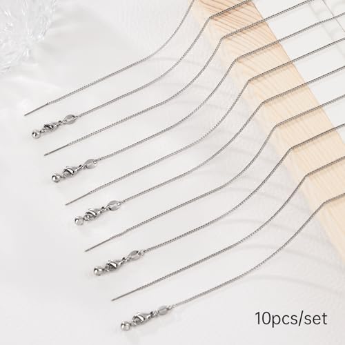 10 Pack Stainless Steel Dainty Box Chain Bulk 20Inch 1.1mm Adjustable Charm Necklace Chains With Rubber Stopper for Jewelry Making - color: Silver Box