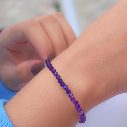 Faceted Bracelet for Women, Certified 925 Sterling Silver with 18K Gold Vermeil Healing Crystal Bracelets for Women - Crystals and Healing Stone Bracelet Women Jewelry for Gift - color: Amethyst