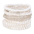 16-30Pcs Handmade Bohemian Colorful Crystal Seed Beads Stackable Adjustable Elastic Stretch Multilayerd Bracelets for Women Summer Vacation Beach Boho Bangle Jewelry - color: pearl
