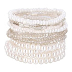 16-30Pcs Handmade Bohemian Colorful Crystal Seed Beads Stackable Adjustable Elastic Stretch Multilayerd Bracelets for Women Summer Vacation Beach Boho Bangle Jewelry - color: pearl