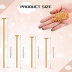 Junkin 2800 Pieces Flat Head Pins for Jewelry Making DIY, Head Pins Set 0.63 Inch, 0.71, 0.79, 1.18 Inch Earring Bracelet Pendant Jewelry Making (Gold) - color: Gold