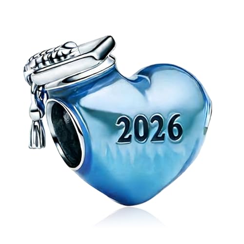 Love Family Friendship Graduation Mothers Nurses Day S925 Bead Pendant Charms for Pandora Bracelets Necklaces, Gifts Women, for Anniversary Birthday Valentines Day Christmas, Silver Gold - style: Class of 2026 Graduation Blue Heart Charm