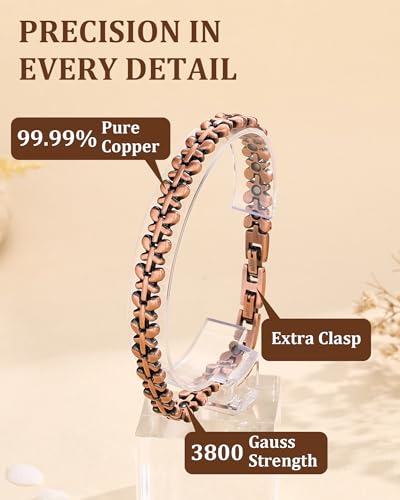 Women's Copper Magnetic Bracelet, 3800 Gauss Magnets Butterfly Design, Adjustable Size with Extra Clasp for Daily Wear & Gifts - color: Copper Butterflies