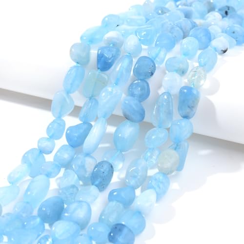 Aquamarine Pebble Nugget Oval Free Tumbled Stone 6-8mm Natural Gemstone Loose Beads Approx 15.5 inch for DIY Jewelry Making - color: Aquamarine