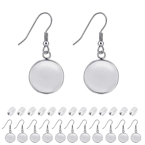 BEADNOVA Earring Kit 30pcs Blank Ear Wire Hook 12mm Stainless Steel Cabochon Setting Earring Bezel with Rubber Backs for Cabochon Resin DIY Earwire Making (12mm, 30pcs) - color: 30pcs, size: 12mm