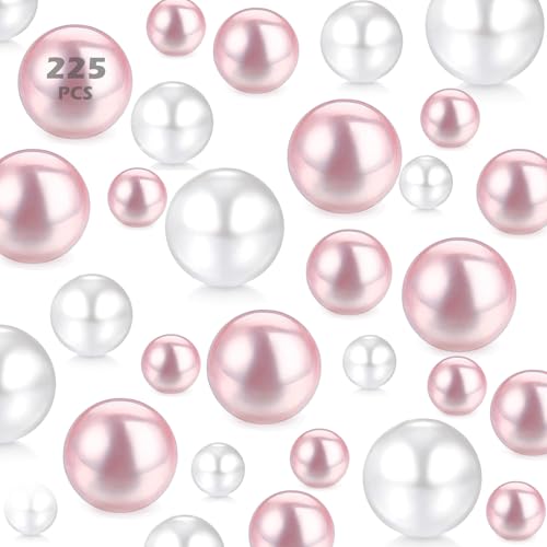 225 PCS Pearl Beads, 20/14/10mm Floating Pearls for Vases Filler, No Hole Faux Pink Pearl Beads for Home Table Party Decor Centerpieces - color: White&Pink1