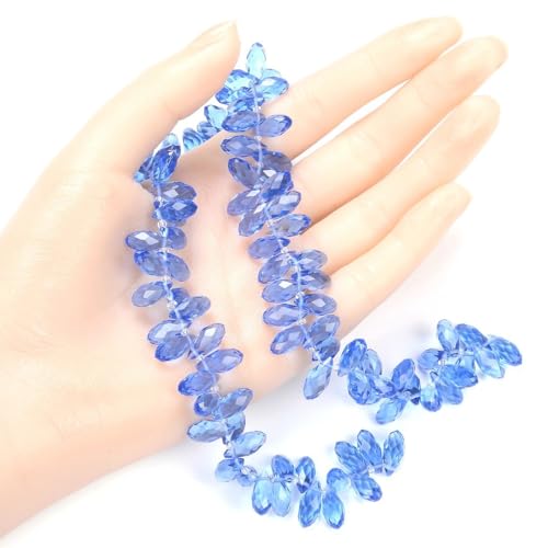 200pcs Czech 12mm Faceted Teardrop Briolette Crystal Glass Loose Beads Pendant Drop Spacer Bulk Light Sapphire Blue for DIY Jewelry Making CCT2-14 - color: Light sapphire blue, size: 12x6mm - 200pcs