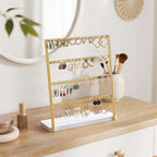 Mkono 4-Tier Earring Holder Organizer Stands Gold Metal Jewelry Display Rack for Hanging 74 Pairs of Earrings and Ear Studs, Gifts for Women and Girls