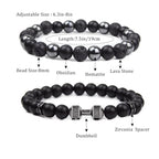 Natural Stone Bracelet 8mm Mens Black Beaded Bracelets Hematite Obsidian Onyx Lava Beads Bracelet Healing Crystal Bracelet for Men - style: Dumbbell