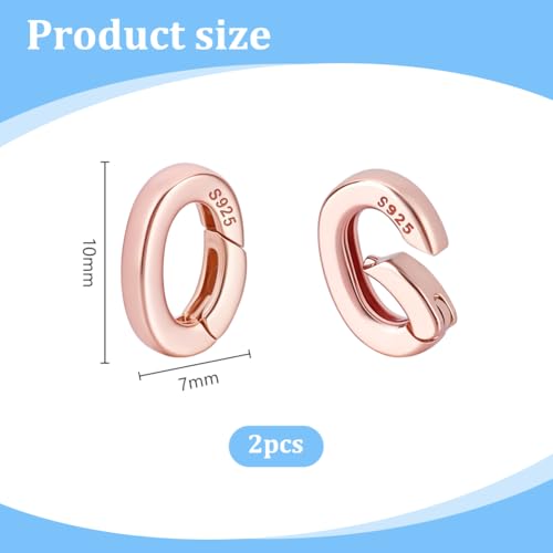 PH PandaHall 2Pcs 925 Sterling Silver Spring Gate Rings, Rose Gold Oval Spring Clasp Connector, Metal Necklace Shortener Jewelry Clasps for Necklace Bracelet Keychain Jewelry Making, 0.39x0.27