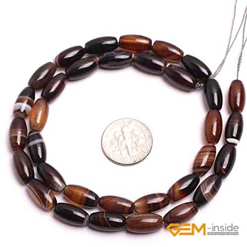 GEM-Inside 6x12mm Natural Coffee Botswana Onyx Agate Stone Semi Precious Rice Olive Oval Chakras Beads for Jewelry Making DIY Handmade Craft Supplies 15" - size: 6X12mm-Coffe