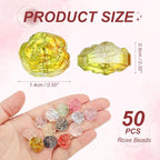 uxcell 50 Pcs Rose Beads, 0.55" Glass Flower Rose Charm Carved Loose Spacer Crystal Craft Beads for DIY Jewelry Making Bracelet Beading Projects Supplies, Yellow - color: Yellow