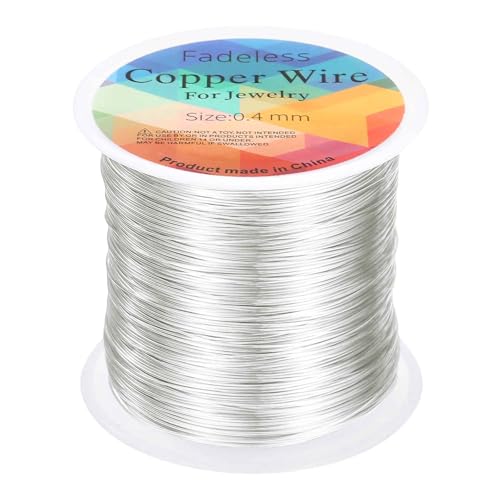 HARFINGTON Wire 328ft Length 26 Gauge Copper Craft Jewelry Wrapping Wire Tarnish Resistant Beading for Jewelry Making Supplies Crafting, Bright Silver - color: Bright Silver