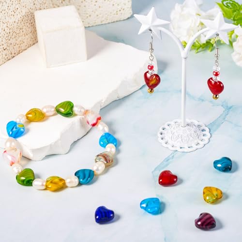 Cheriswelry 66Pcs Heart Pearlized Handmade Lampwork Glass Beads Crystal Glass Love Heart Loose Spacer Beads 11.5mm for DIY Craft Earirng Bracelet Necklace Jewelry Making - color: 11 Color-Heart