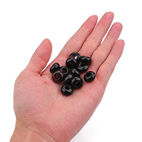 BEADIA Natural Black Onyx Rondelle Stone with Large Hole (5.5mm) Loose Semi Gemstone Beads for Jewelry Making 14mmx7.5mm 12pcs - color: Black Onyx, size: 14mm x 7.5mm