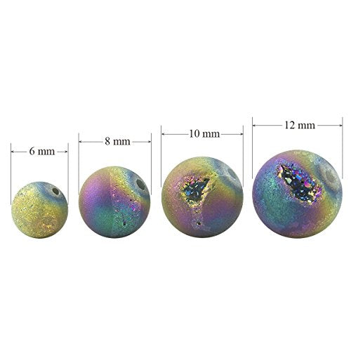 RUBYCA Round Dyed Electroplated Druzy Agate Quartz Crystal Gemstone Beads (1 Strand,Rainbow, 6mm) - color: Rainbow Color, size: 6mm
