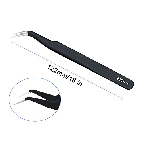 ESD Anti static Precision Electronics Tweezers tools Kit,Non Magnetic Multi-standard Stainless Steel Tweezer Set for Electronics Jewelry-making Repairing,cell phone repair,2pack (ESD-14 and ESD-15)