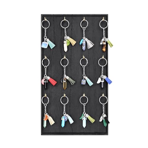 Ikee Design Wooden Jewelry Display Stand with 12 hooks, Earring Display with Hooks, Bracelet, Earring, Keychain Stand for Selling,7.8W x 7.8D x 15.9H in, Black Color - color: Black