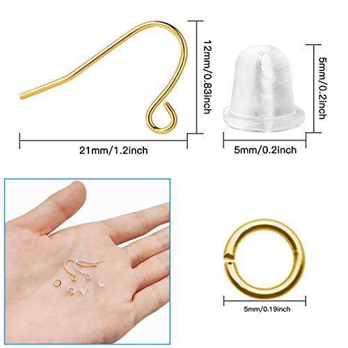 1800Pcs Earring Hooks for Jewelry Making Kit,Hypoallergenic Ear Wires Fish Hooks with Jump Rings and Earring Backs,Earring Findings French Earring Hooks for DIY Earrings Making Supplies(Silver,Gold) - color: 1800Pcs Gold,Silver