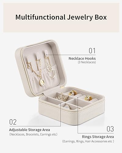 VLANDO Wedding Bridesmaid Gifts - Mothers Day Gifts - Small Jewelry Travel Organizer, Travel Jewelry Case for Ring, Earring, Necklace, Bracelet - Milky White - color: B.Beige